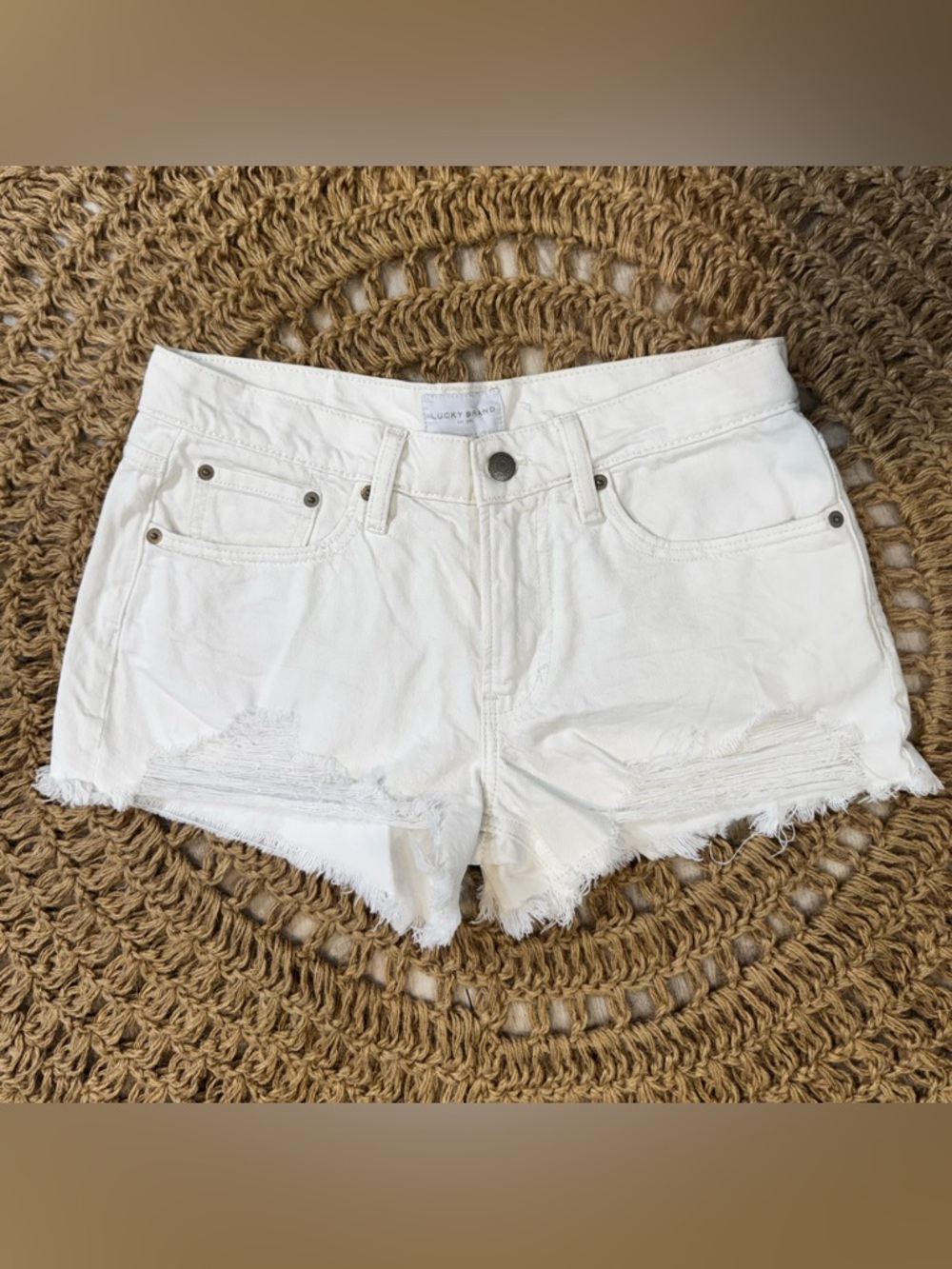Lucky Brand White Frayed Hem Denim Shorts